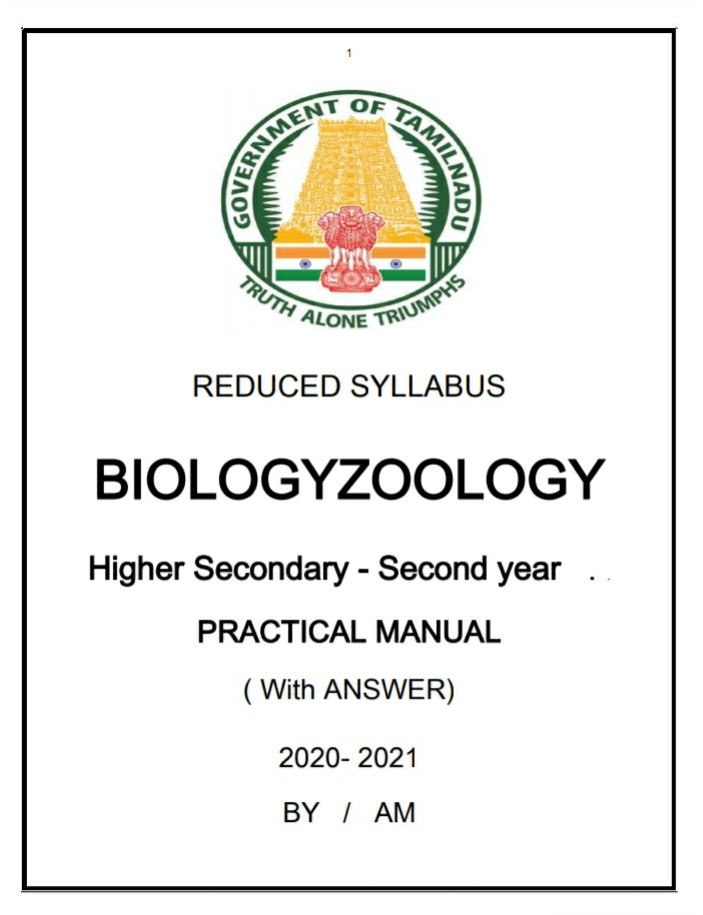 12th Std Biology / Zoology Practical Manual 2021