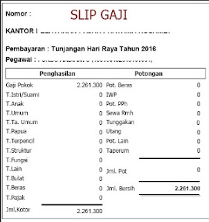 contoh slip gaji tunjangan hari raya