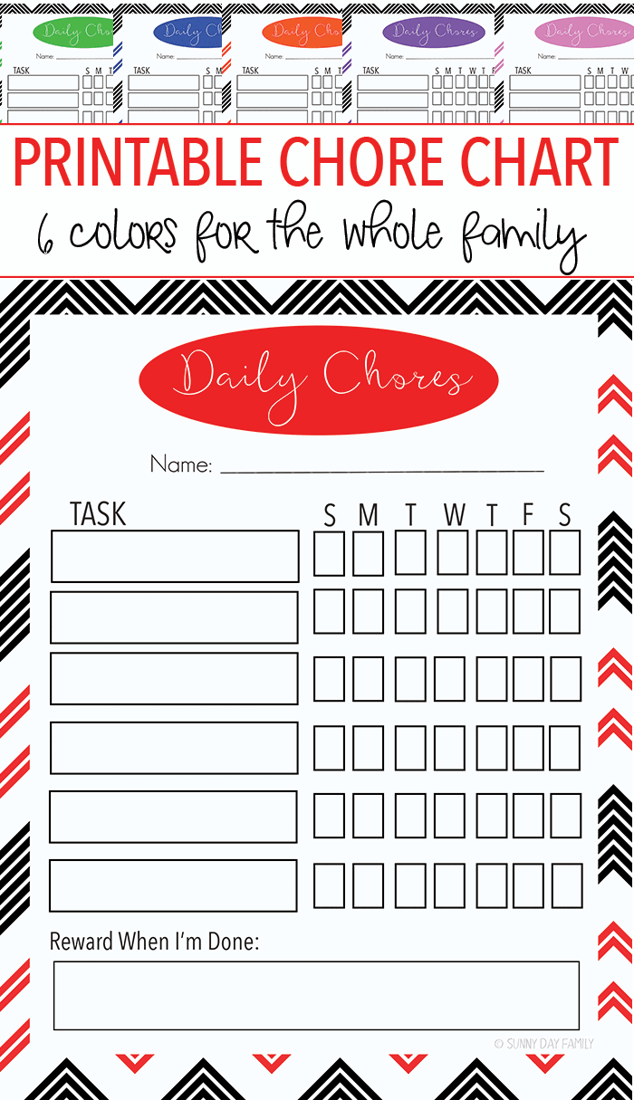 Free Printable Daily Chore Charts