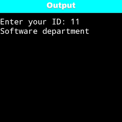 C program to accept id from user to confirm department using switch-case