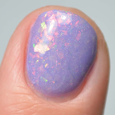 lavender flakie nail polish close up swatch