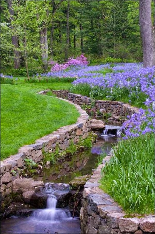 A relaxing garden and backyard waterfalls