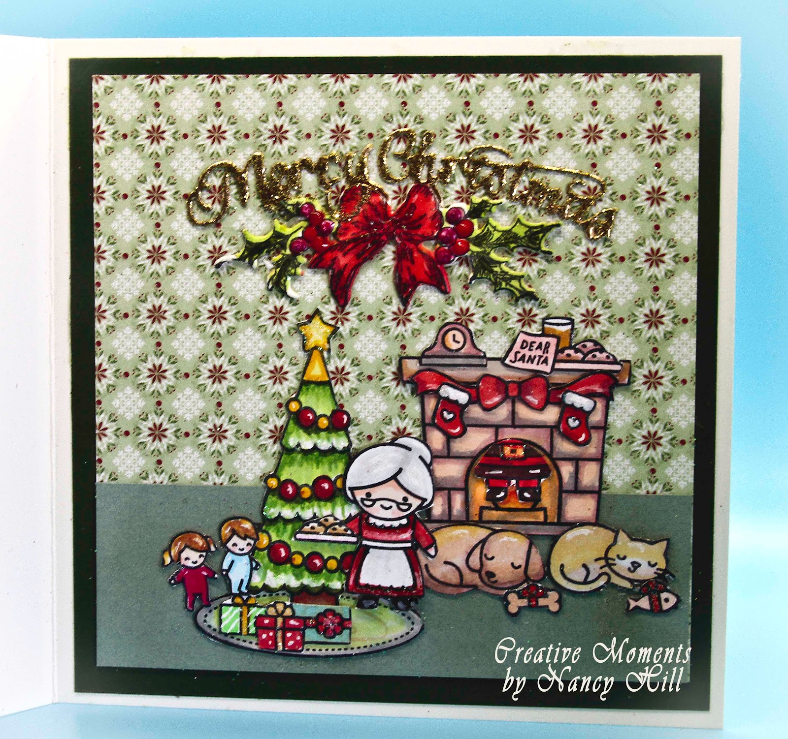 Handmade Christmas Card Cat Tree Fire Place Using Lawn Fawn Stamps And Dies