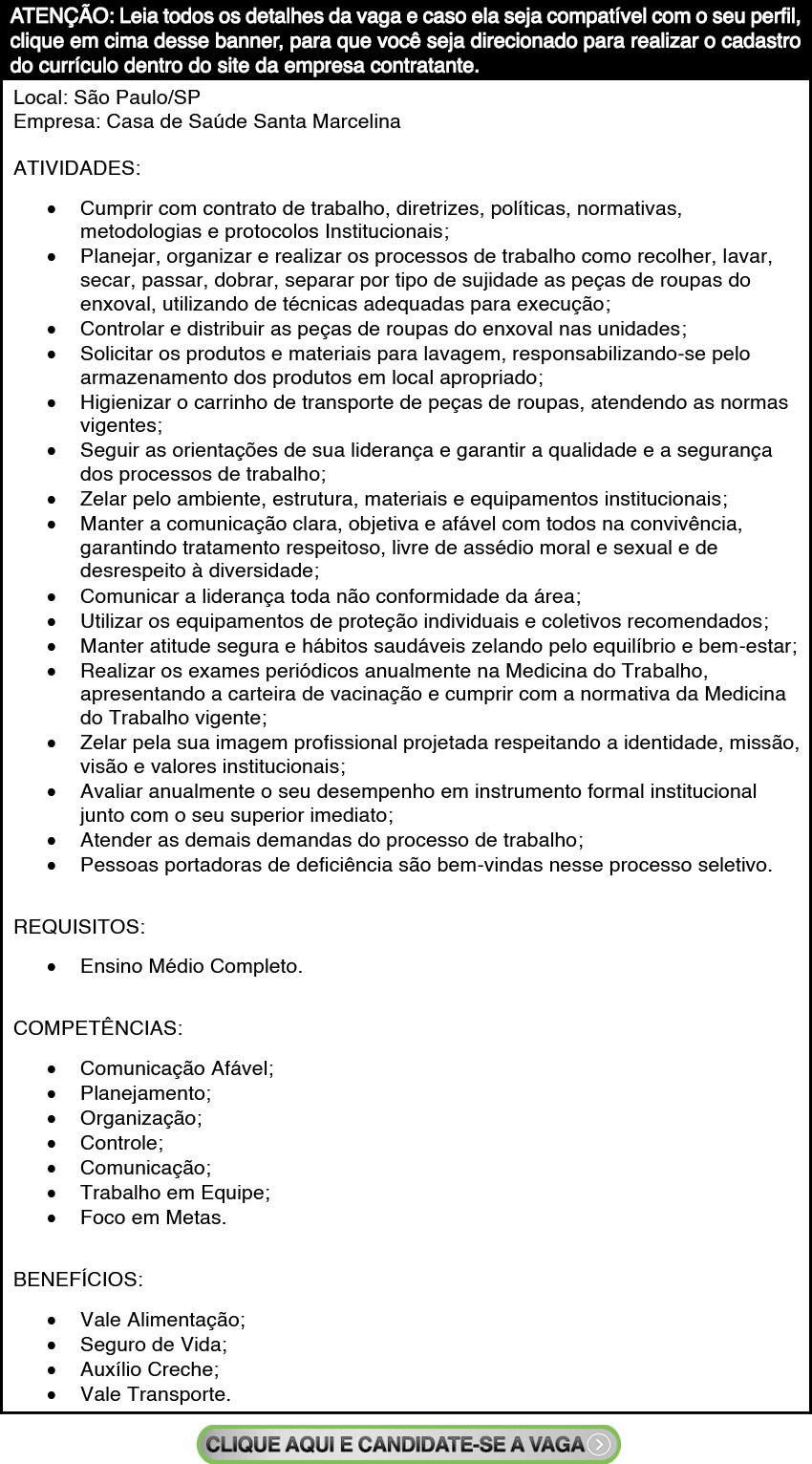 Auxiliar de Lavanderia - Golden VAGAS