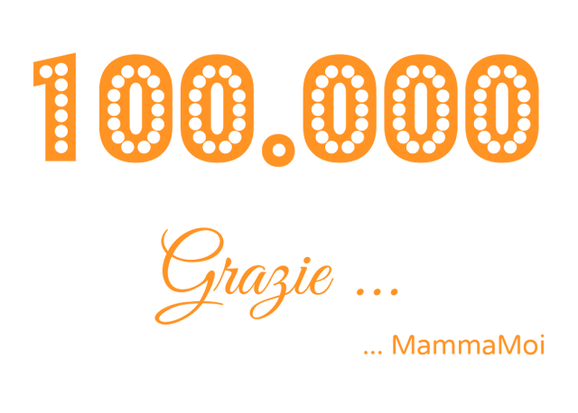 scritta arancione 100.000 Grazie da MammaMoi