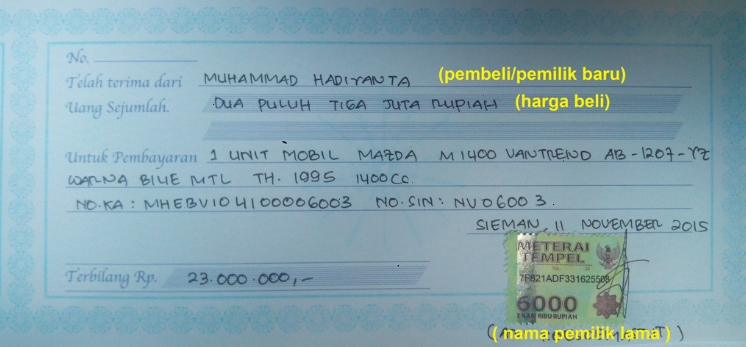 Tandatangan Kwitansi Pembelian Motor
