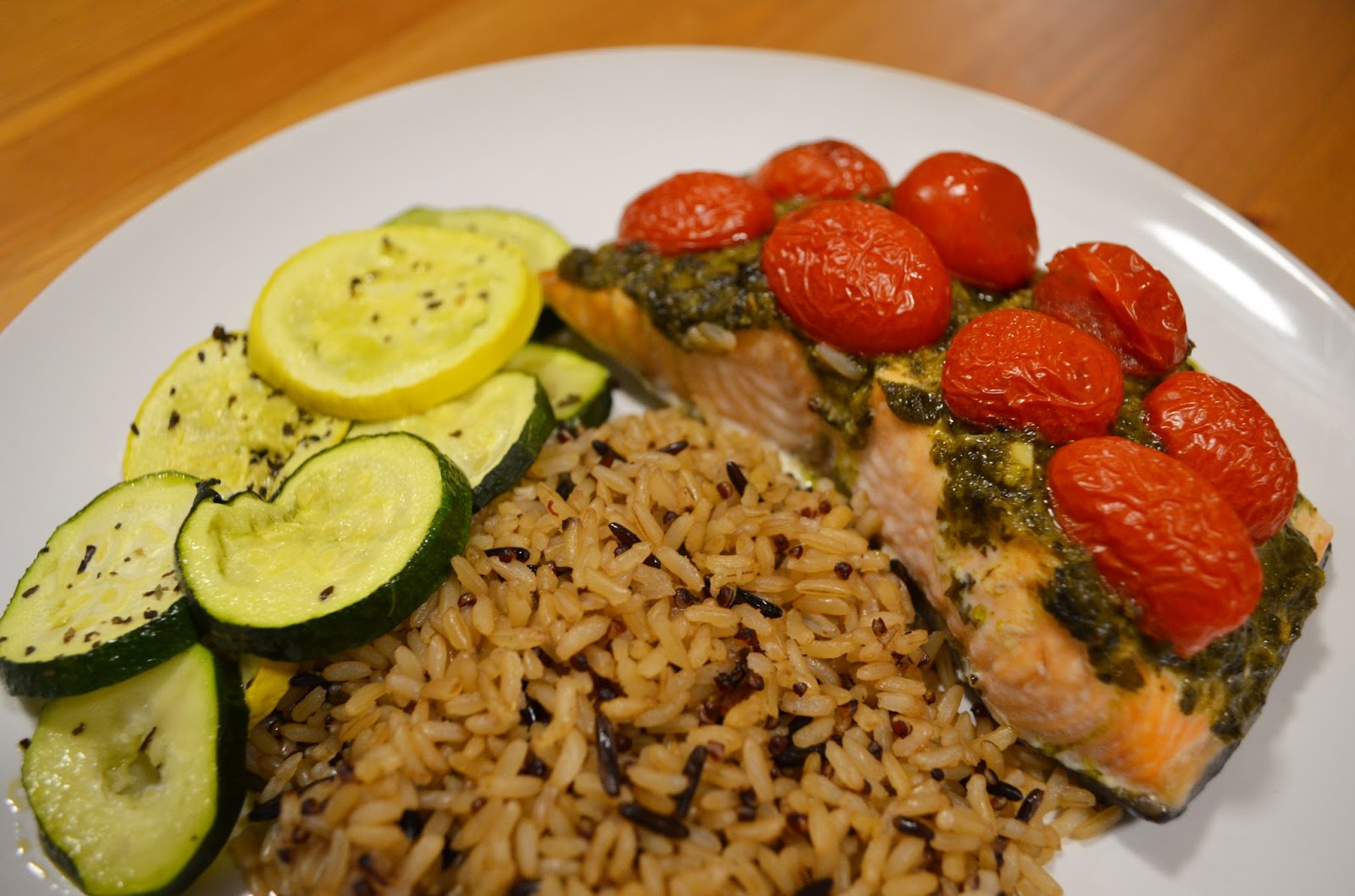 Make Plans and Take Pictures Plates Cherry Tomato Pesto Salmon