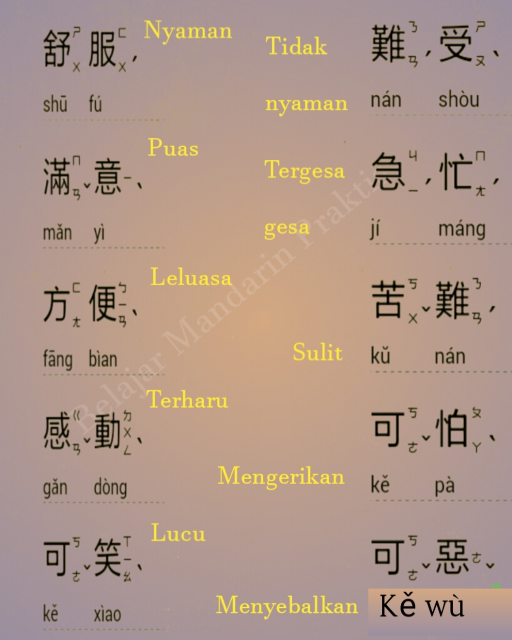 Kosakata Tentang Perasaan Dalam Bahasa Mandarin (感覺) BELAJAR MANDARIN