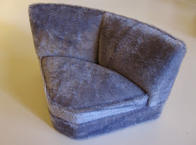 Modern dolls house miniature grey velvet sectional sofa corner piece