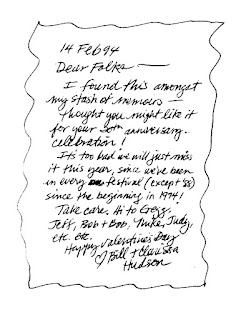 Note from Bill and Clarissa Hudson about Folk Fest.