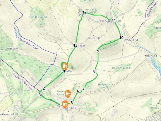Map for Walk 131: Frithsden E Loop Created on Map Hub by Hertfordshire Walker Elements © Thunderforest © OpenStreetMap contributors There is an interactive map below these directions