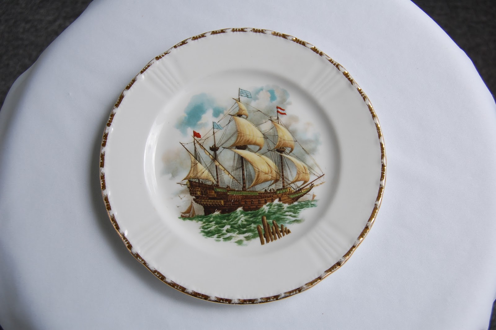 Found 2nd Hand Sheltonian English Bone China Plate with Ship