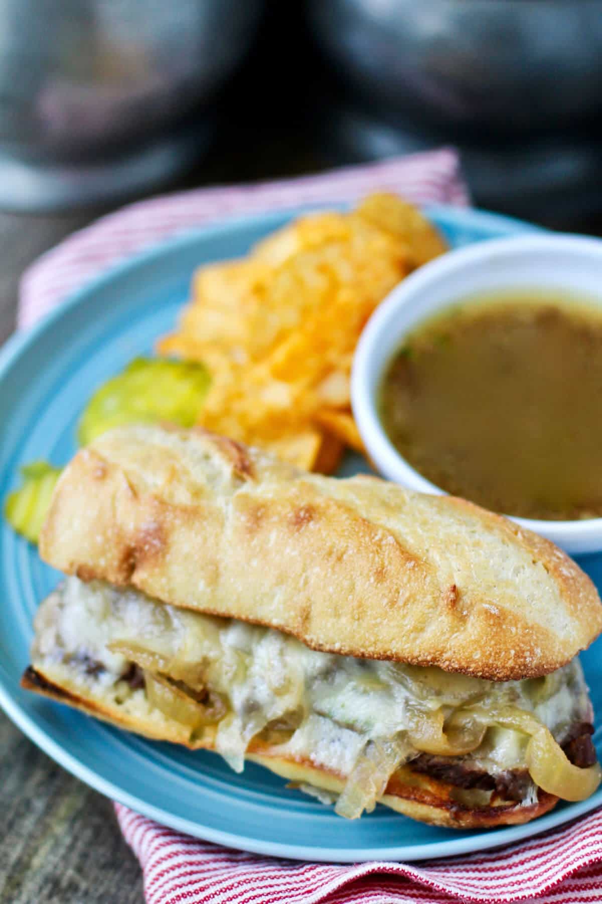 French Dip Sandwich au Jus made in the Slow Cooker Karen's Kitchen