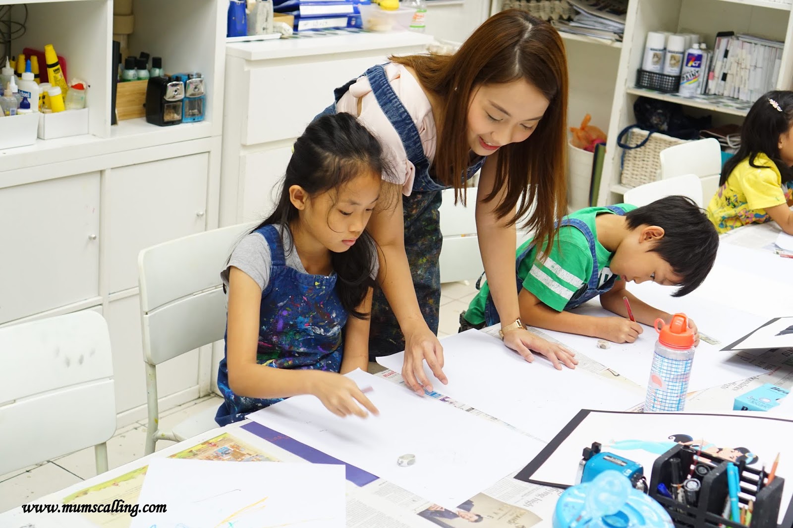 Mum's calling Little Artists Art Studio Cartoon Illustration Fun