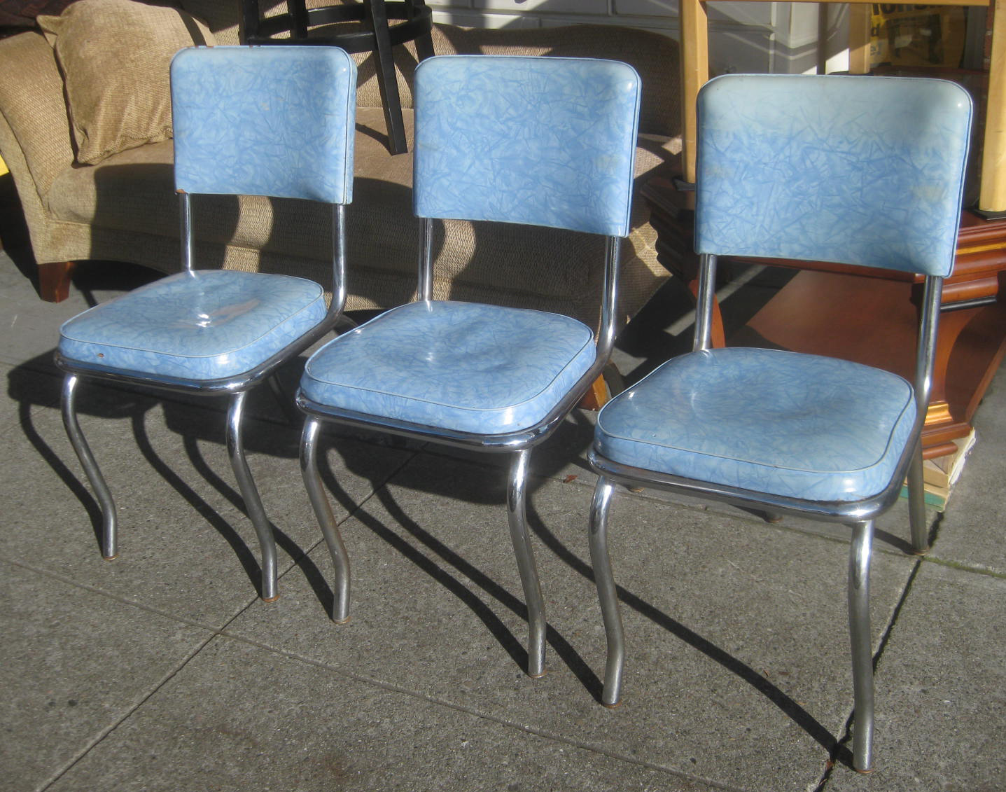 UHURU FURNITURE & COLLECTIBLES SOLD 3 Blue Vinyl Kitchen Chairs 65