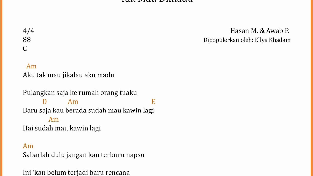 Chord Lagu Tak Mau Dimadu Ellya Khadam Sekitar Musik