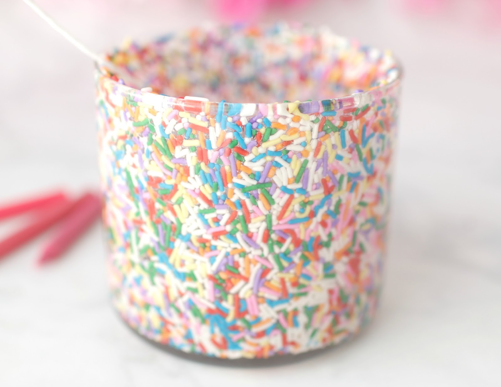 How to make 464 sprinkle candles with sprinkles decoration to the side of  the jar. Easy project 