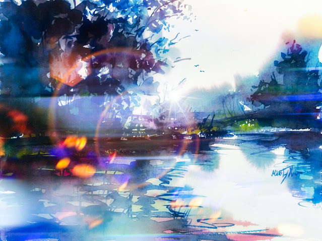 Blue morning digital landscape art by Mikko Tyllinen