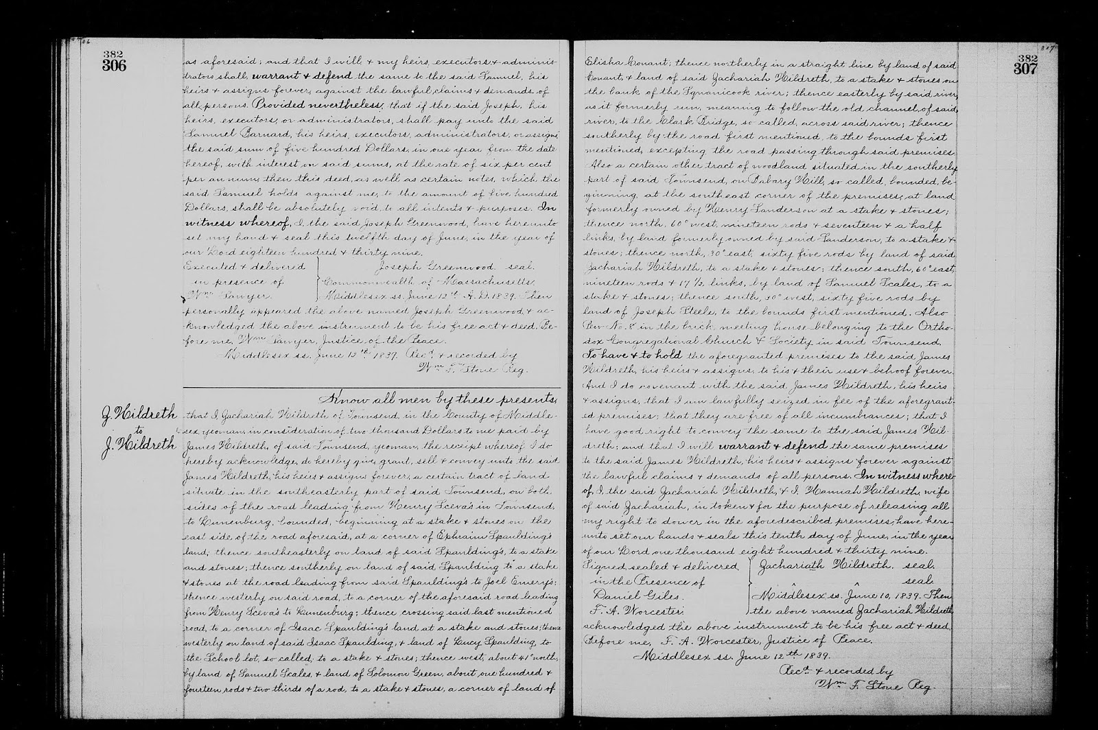 GeneaMusings Amanuensis Monday 1839 Deed of Zachariah Hildreth to