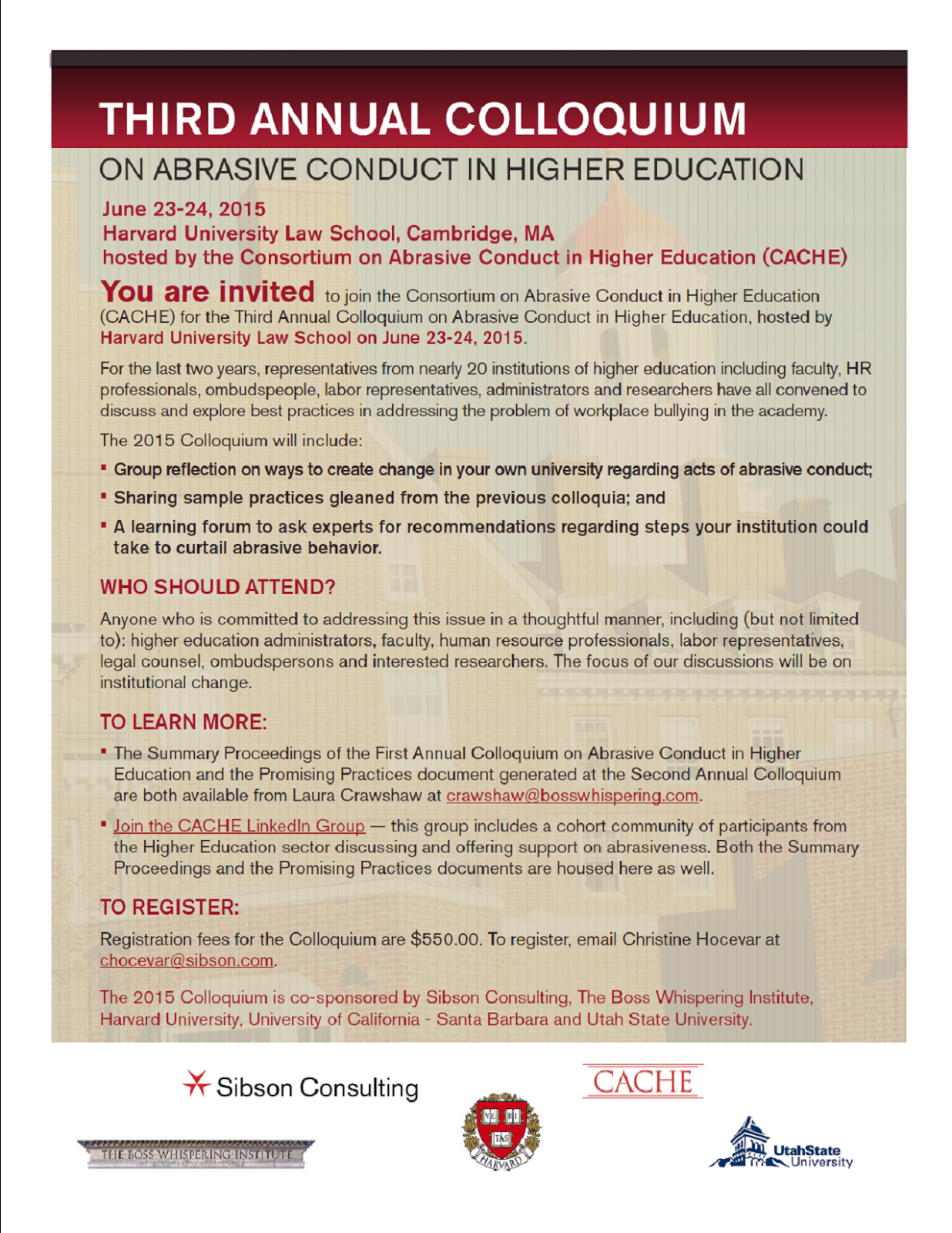 The Ombuds Blog Colloquium on Bullying in Higher Ed Moves to Harvard