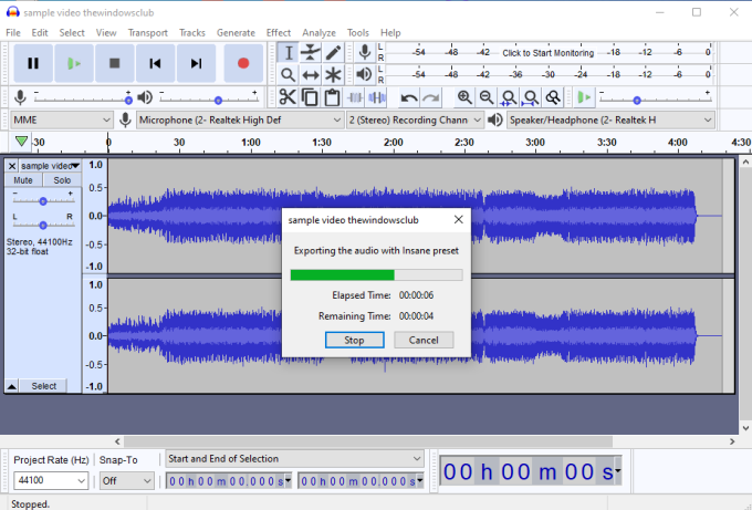 Программное обеспечение Audacity с функцией экспорта аудио из видео