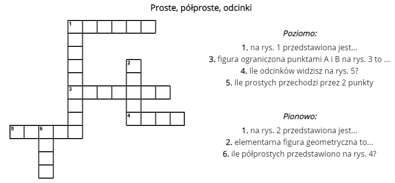 Proste Polproste Odcinki Klasa 4 Karty Pracy matematyczne impresje: Krzyżówka - proste, półproste, odcinki klasa IV
