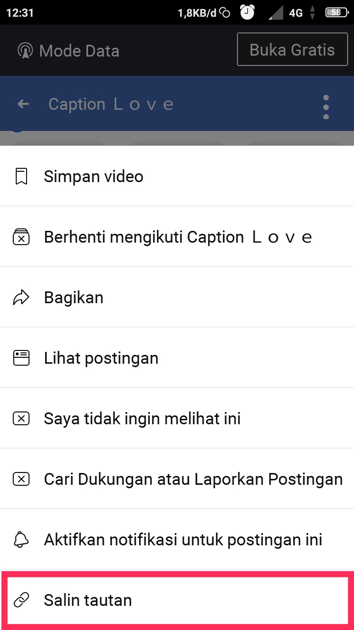 Cara copy link video Facebook