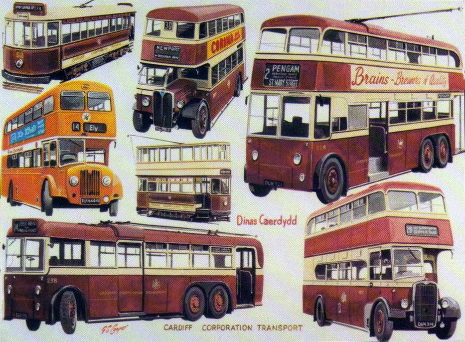 transpress nz buses and trolleys of the 1950s in Cardiff, Wales