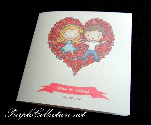 cartoon wedding card, cute wedding card, malay wedding card, kad kahwin kartun, kad kahwin cantik, kad kahwin moden, modern wedding cards, wedding invitation cards, heart shape wedding card, pink wedding, white wedding, one fold card, printing wedding card, chinese wedding card