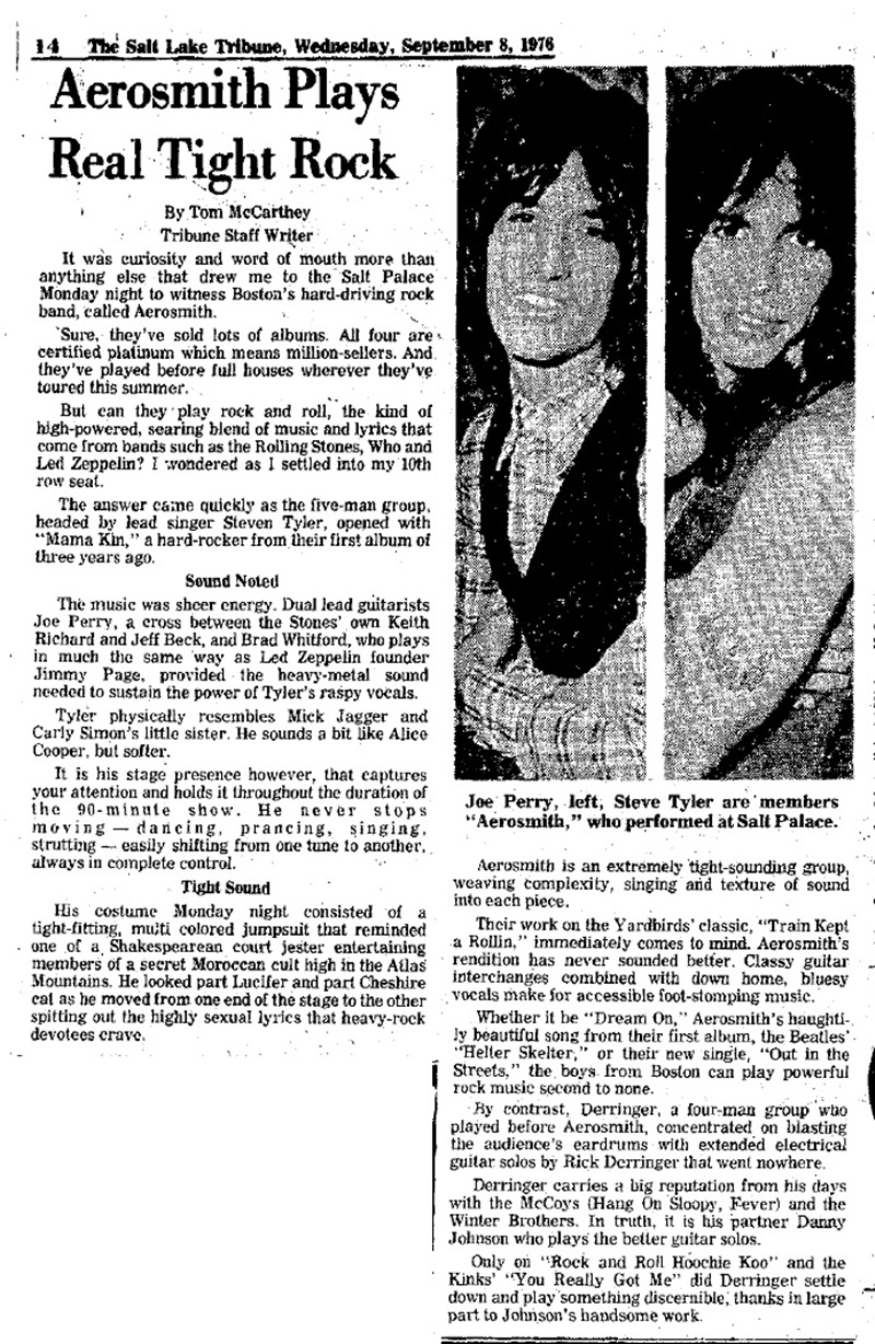 Rock & Roll Newspaper Press History Aerosmith The Salt Lake Tribune