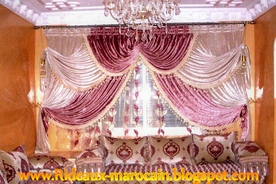Double rideaux marocain violet Décoration Salon Marocain