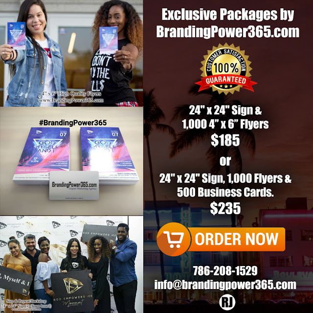 Exclusive Packages by BrandingPower365.com; 24" x 24" Sign, 1000 4" x 6" Flyers and 500 Business Cards