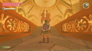 Link standing before Eldin with the Hylian Shield equipped