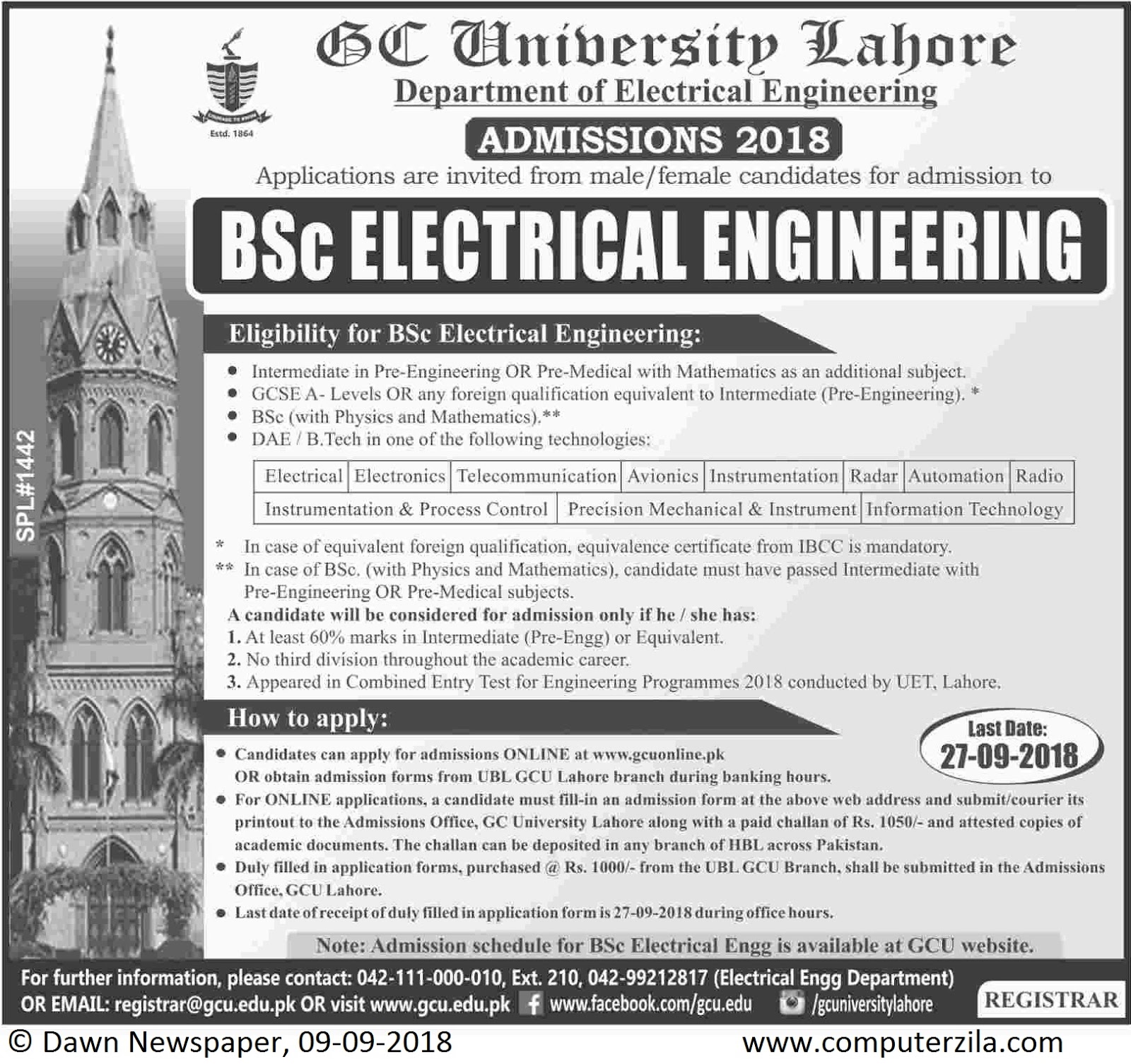 Admissions Open For Fall 2018 At GCU Lahore Campus