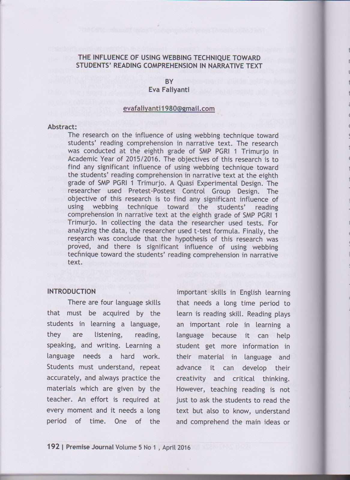 THE INFLUENCEOF USING WEBBING TECHNIQUE TOWARD STUDENTS’ READING