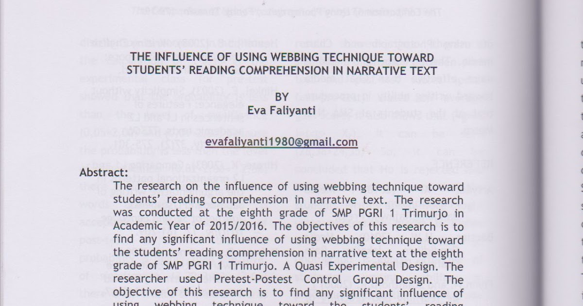 THE INFLUENCEOF USING WEBBING TECHNIQUE TOWARD STUDENTS’ READING