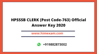 HPSSSB CLERK (Post Code-763) Official Answer Key 2020