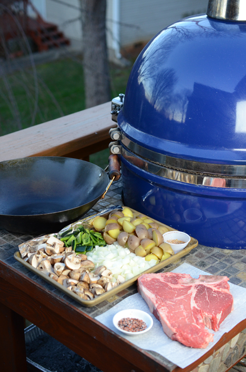 Porterhouse Steak with Poblano and Portobello Hash