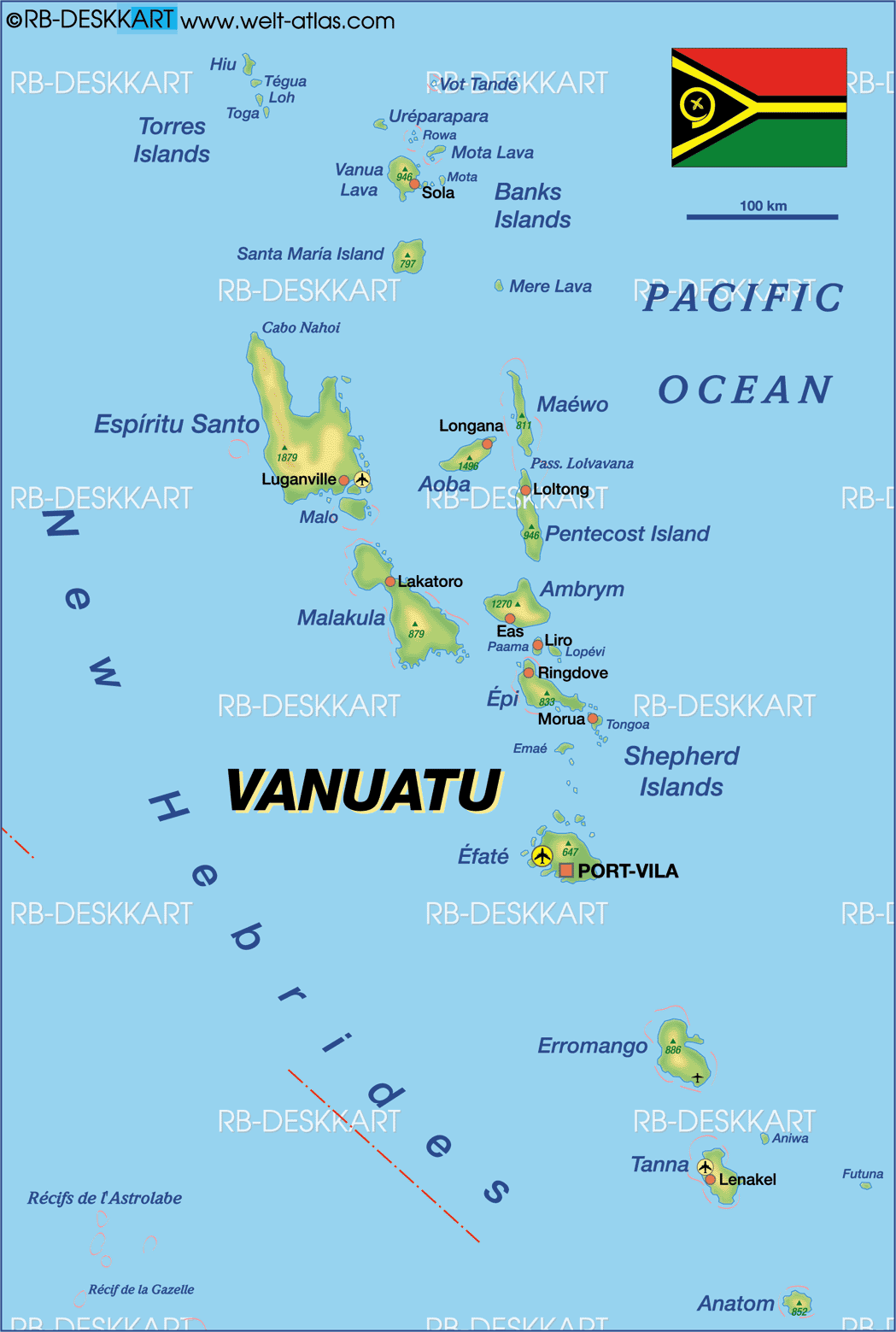 Mapas Geográficos das Ilhas Vanuatu