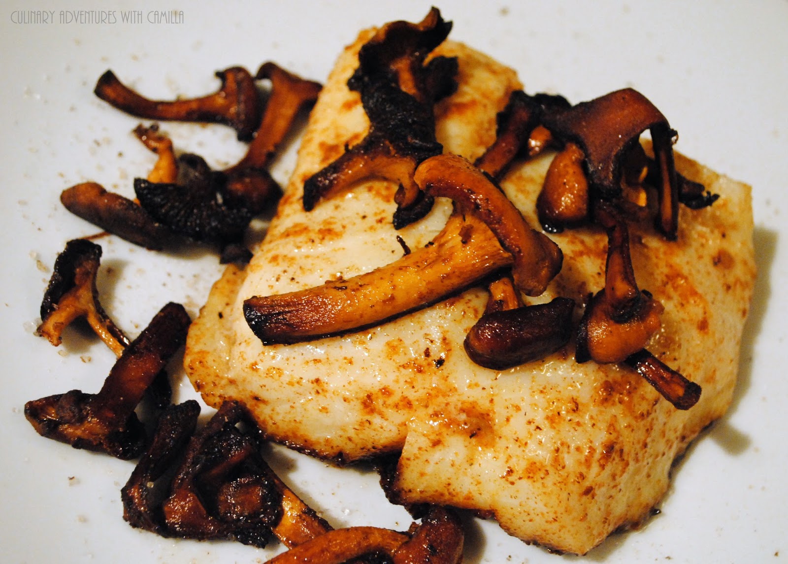 Crisped Chanterelles Over Brown ButterBraised Halibut FoodNFlix