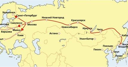 Карта транссибирской магистрали от москвы до владивостока