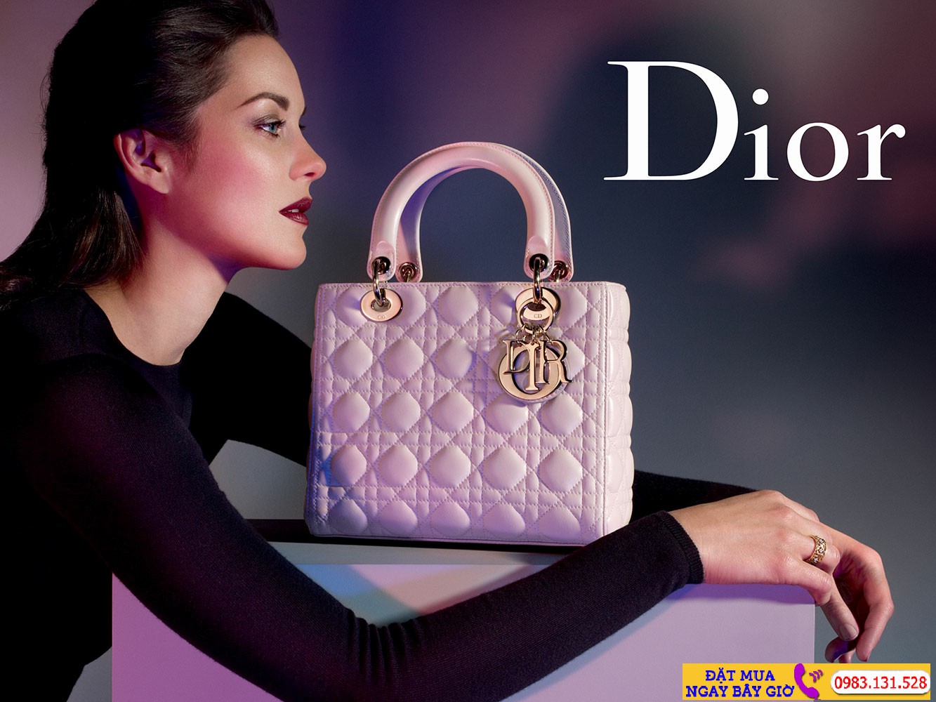 Túi xách Dior nữ hàng hiệu màu hồng logo kim loại nổi bật