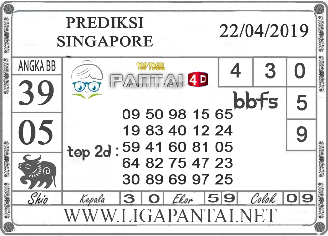 Prediksi Togel “SINGAPORE” PANTAI4D 22 APRIL 2019