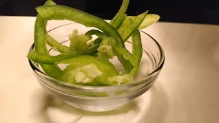 Thin slice of capsicum for coleslaw for veg club sandwich recipe