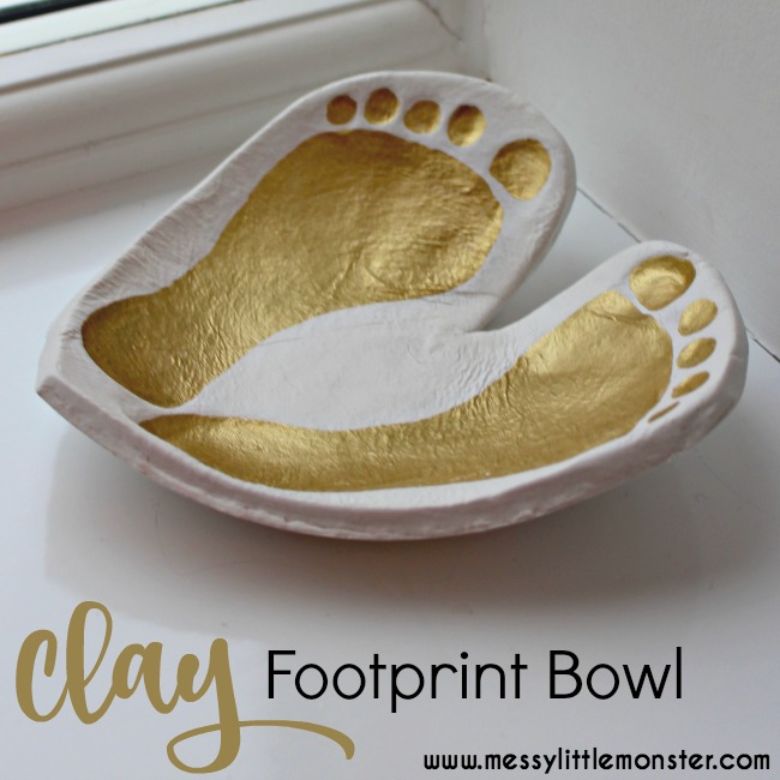 Air dry clay bowl footprint heart art