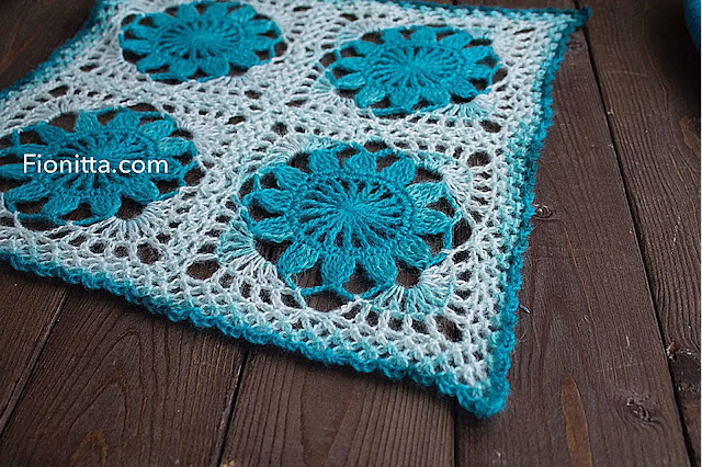 Patrón Tapete de Flores Azules a Crochet