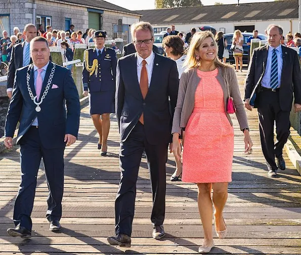 Queen Maxima visits in the province Zeeland. Queen Maxima wore NATAN Dress, Natan shoes, Velentino sunglass, Chanel clutch