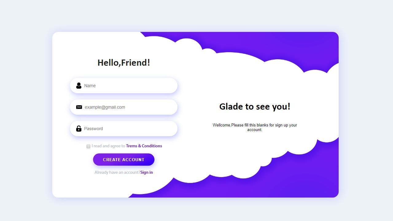 How to create sign up page in html and css
