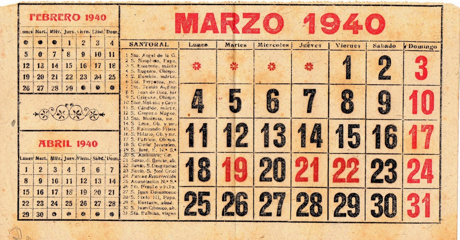 Melitina Álvaro Blázquez - Material escolar - Marzo de 1940 - Calendario