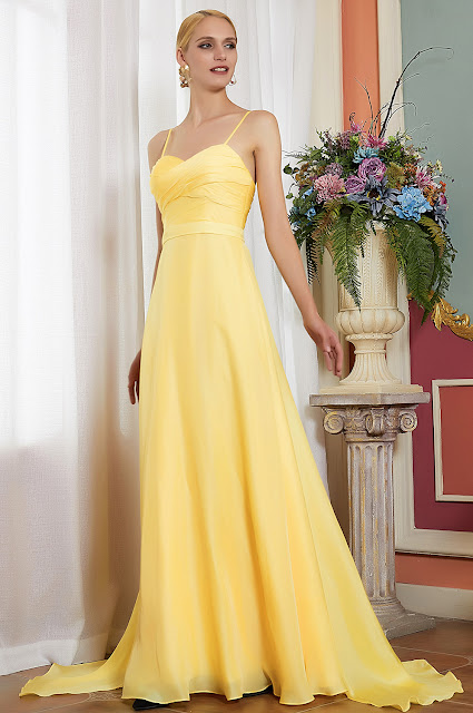 spaghetti straps new yellow bridesmaid dress